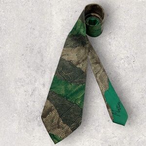 CLAUDE MONTANA Green/Beige/Brown Art Silk LUXURY Tie ITALY